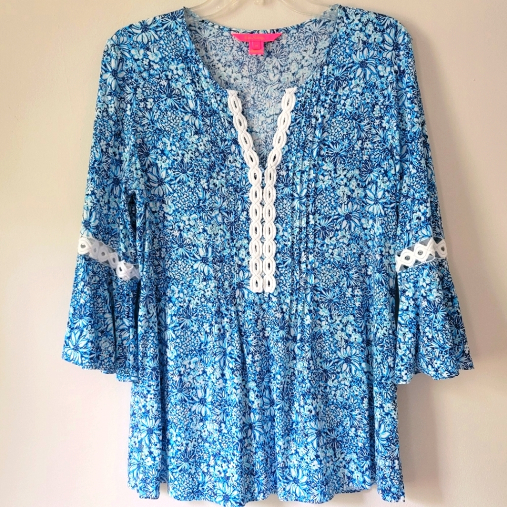 Lilly Pulitzer Embellished Tunic Floral Blouse, Size M - Picture 3 of 8